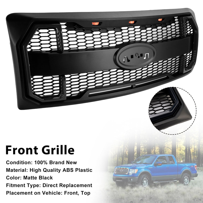 2009–2014 Ford F150 Matt Black Raptor Style Front -Floor Bar Grill Grill s LED