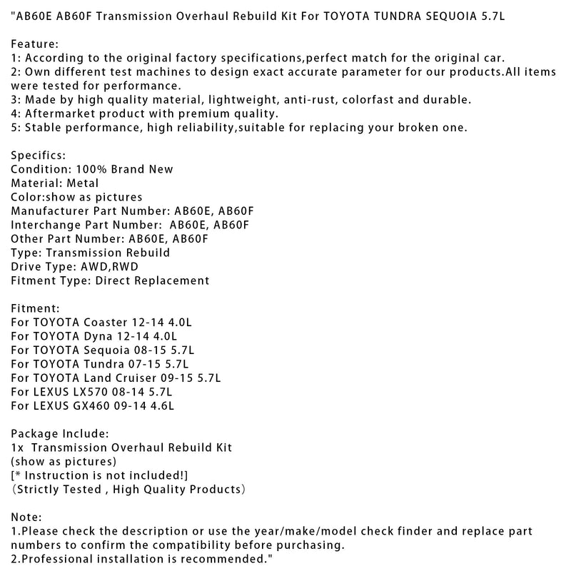 2008–2014 LEXUS LX570 5.7L Getriebeüberholungs-Umbausatz AB60E AB60F
