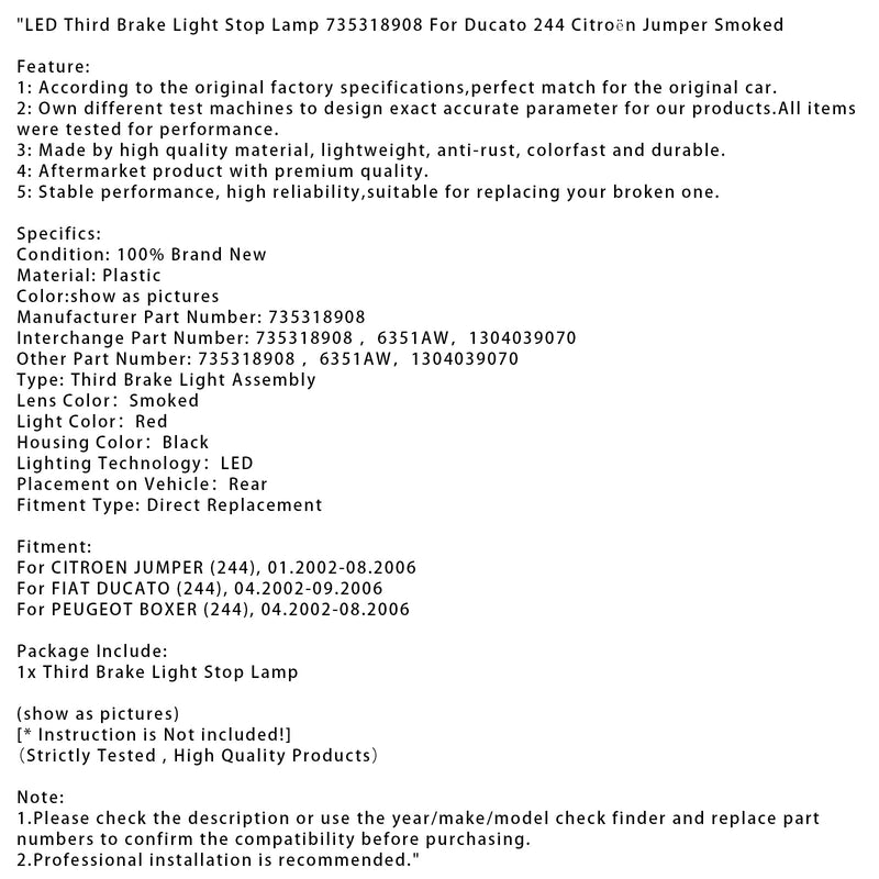 LED-Bremsleuchte 735318908 für Ducato 244 Citroën Jumper, getönt