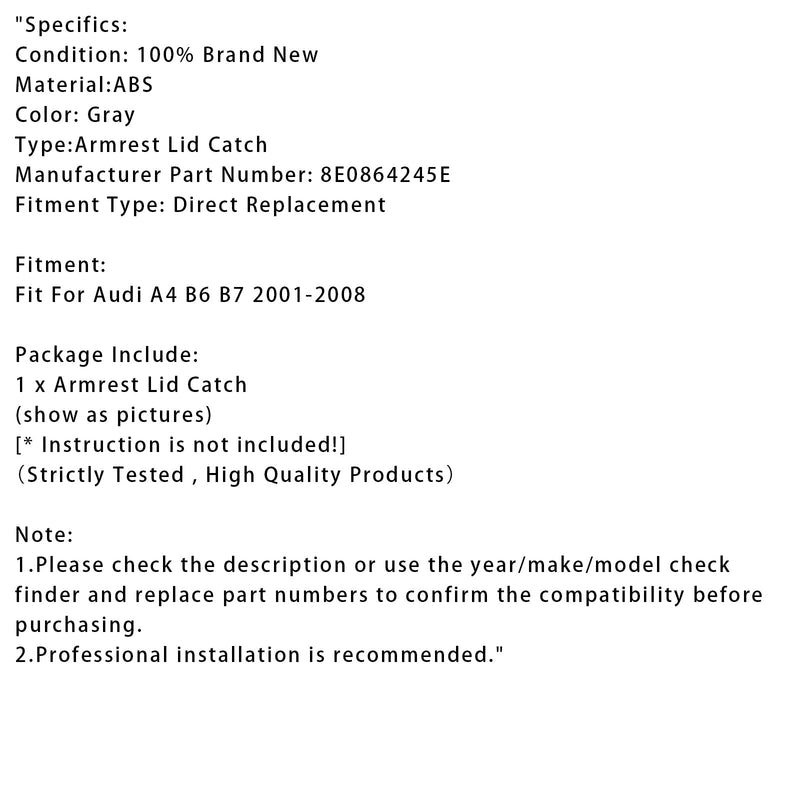 Grau Konsole Center Armlehne Deckel Latch Für Audi A4 B6 B7 2001-2008 8E0864245E