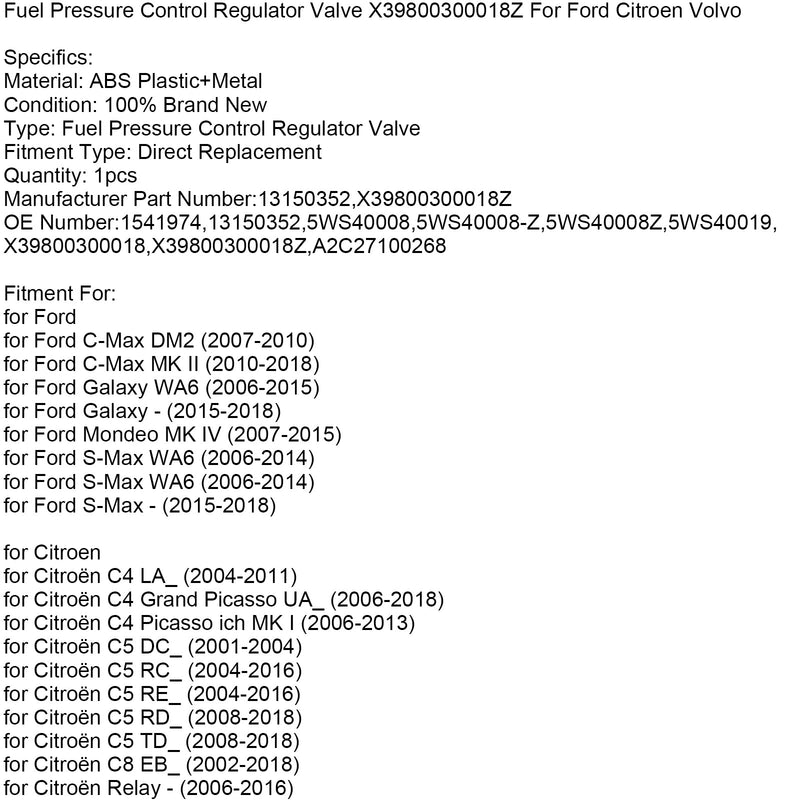 2006-2018 Citroën C4 Grand Picasso UA_ Fuel Pressure Control Regulator Valve X39800300018Z