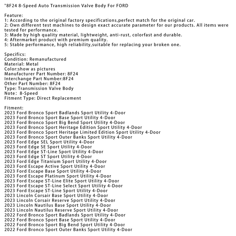 2022 Ford Bronco Sport Base Sport Utility 4-Türer 8-trins automatisk transmissionsventilventil 8F24