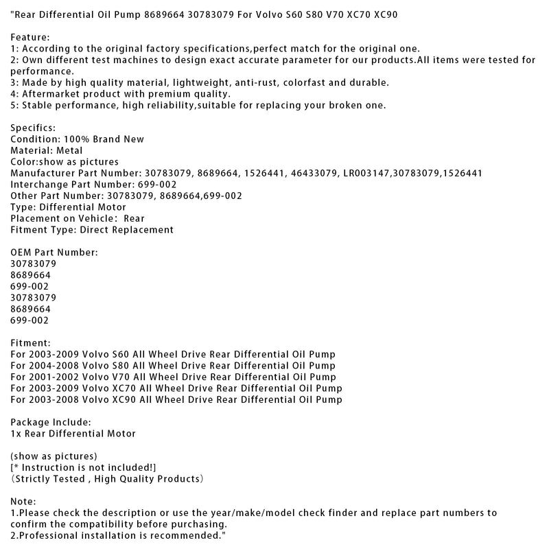 2003–2008 Volvo XC90 Allradantrieb Hinterachs-Differential-Ölpumpe 8689664 30783079