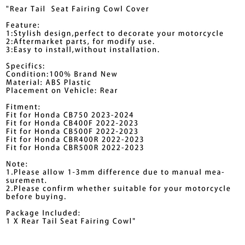 2022-2023 Honda CBR500R Takaistuimen suojapeite