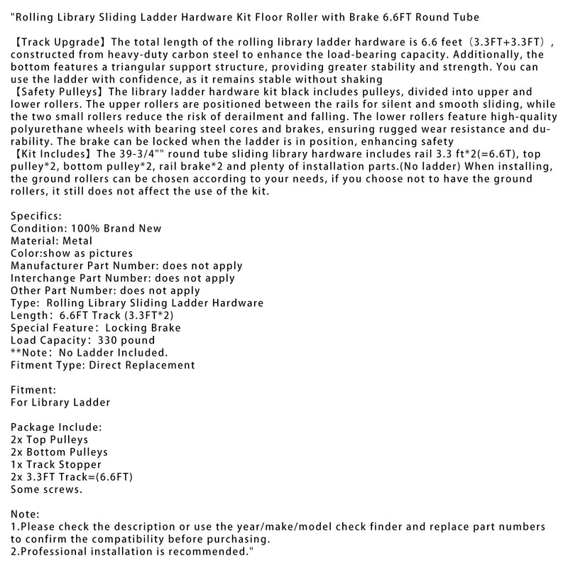 6.6 Foot Round Tube Aluminium Library Slider Ladder Maskinvaresett med brems