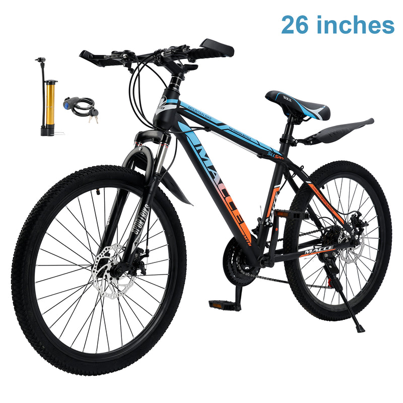 26" Speichenrad 24-Gang Mountainbike Erwachsenenrad MTB mit Schutzblech Blau+Orang
