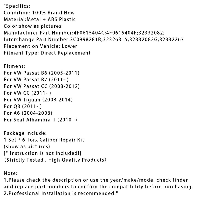 6 Torx Parkplatz Hinten Bremssattel Motor Reparatur Kit Für Audi VW Passat 32332082