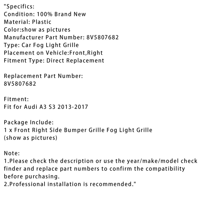 2013–2017 Audi A3 S3 zamlžená světla, pravá strana, 8v5807682