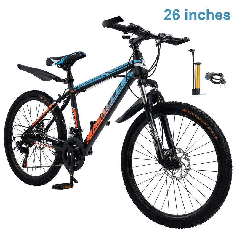 26" Speichenrad 24-Gang Mountainbike Erwachsenenrad MTB mit Schutzblech Blau+Orang