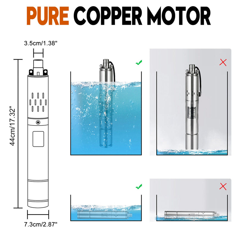 3 "60 V 1KW MPPT Schraube Solar Bohrung Pumpe Tauch Tiefe Brunnen Loch Stahl Kopf 160 M