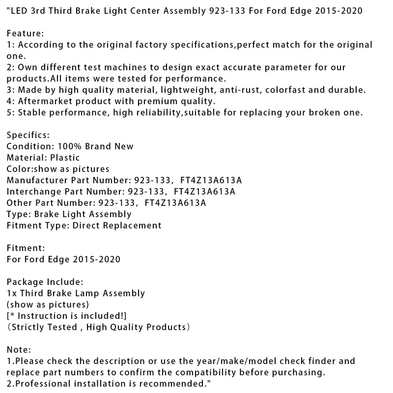 2015-2020 Ford Edge LED 3. Bremsleuchte Mitte Montage 923-133