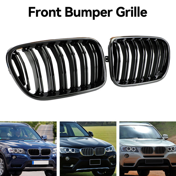 Parrilla de riñón de parachoques delantero negro brillante para BMW X3 F25 2011-2014 línea dual