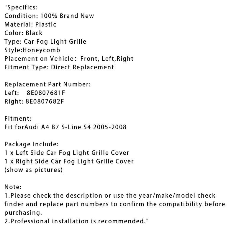 2005–2008 Audi A4 B7 S-line S4 Front-Time Bar Honeycomb Fog of Cooler Grille Cover