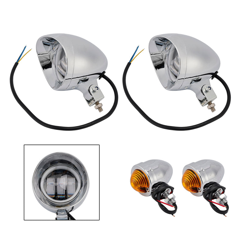 #D18 Headlight Lamp Spotlight Universal Coler Switch Fits Chrome For Motorcycle