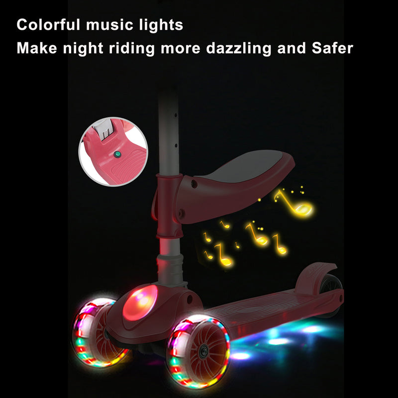 2-in-1 Kinderroller mit klappbarem Sitz, LED-Licht, 3 Rädern und verstellbarem Klapp-Lenker – Blau/Rosa
