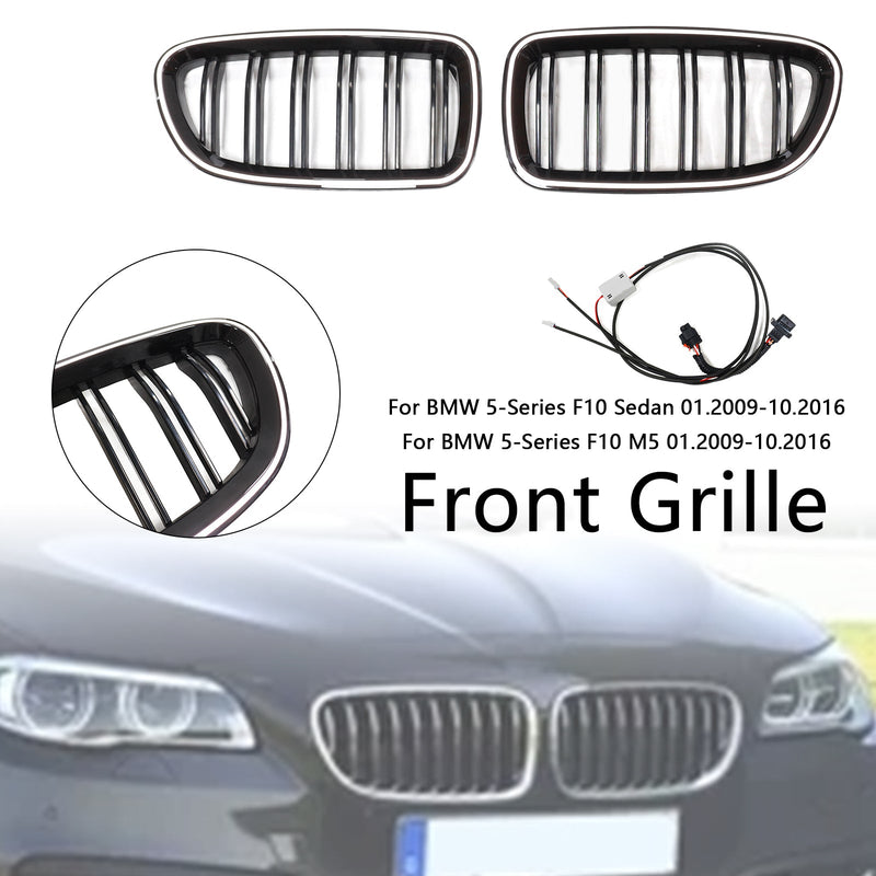 Munuais-Shock Bar Grill for BMW 5 -sarja F10 F11 2010–2016, Black Shiny, 51137203649, 51137203203