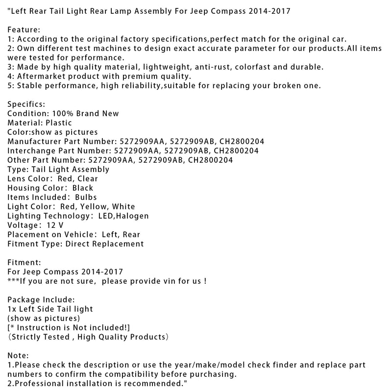 Links Hinten Rücklicht Hinten Lampe Montage Für Jeep Compass 2014-2017