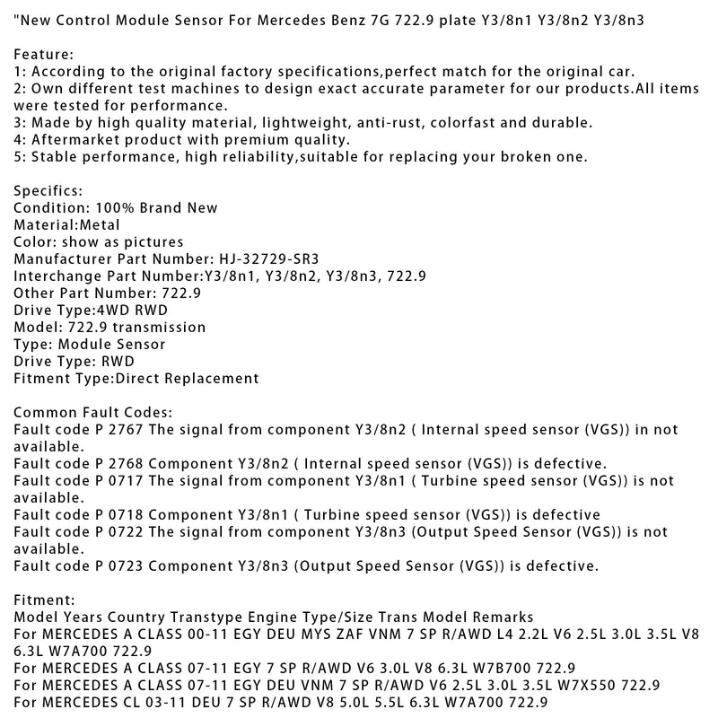 Neue Steuermodul Sensor Für Mercedes Benz 7G 722,9 platte Y3/8n1 Y3/8n2 Y3/8n3