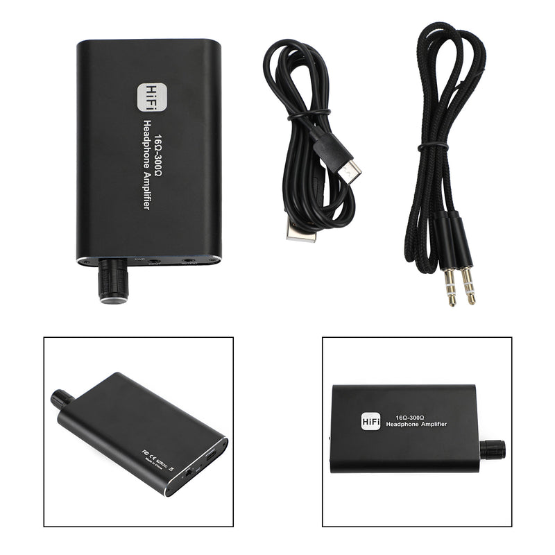 16Ω-300Ω HIFI Kopfhörerverstärker Tragbarer 3.5mm AUX AMP mit Audio USB Kabel