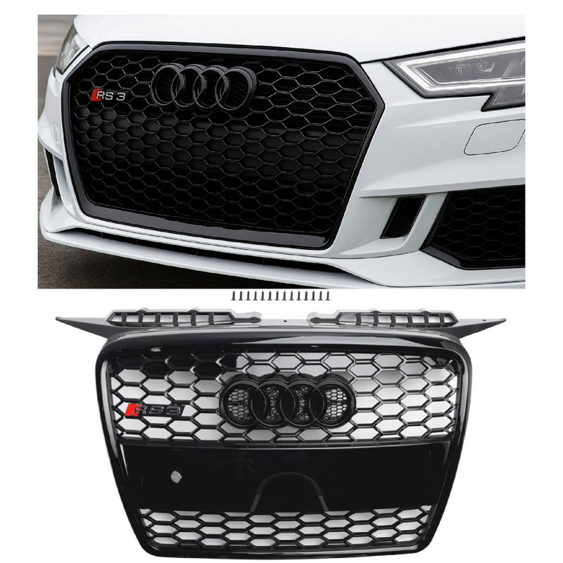 Kratka chłodnicy kratka o strukturze plastra miodu przedni tuning grill uchwyt na emblemat dla Audi A3 8P 2004-2008