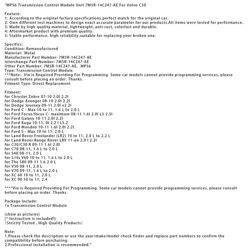 MPS6 Übertragung Control Modul Einheit 7M5R-14C247-AE Für Volvo C30