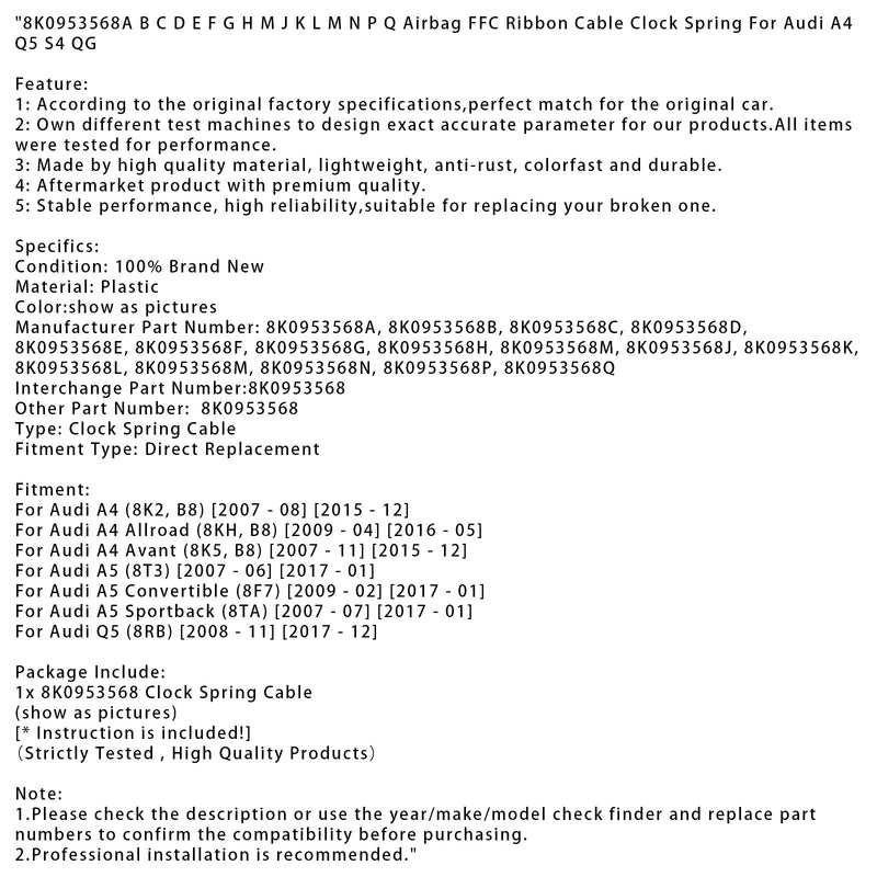 8K0953568A BCDEFGHMJKLMNPQ Airbag FFC Flachbandkabel Wickelfeder