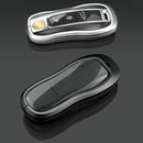 Autoschlüsselhülle aus Aluminiumlegierung mit TPU-Finish, silberfarben, mit Schnalle für Porsche Cayenne