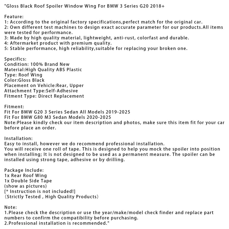 Glanz Schwarz Hinten Dach Spoiler Fenster Flügel Für BMW 3 Serie G20 G80 2018 +