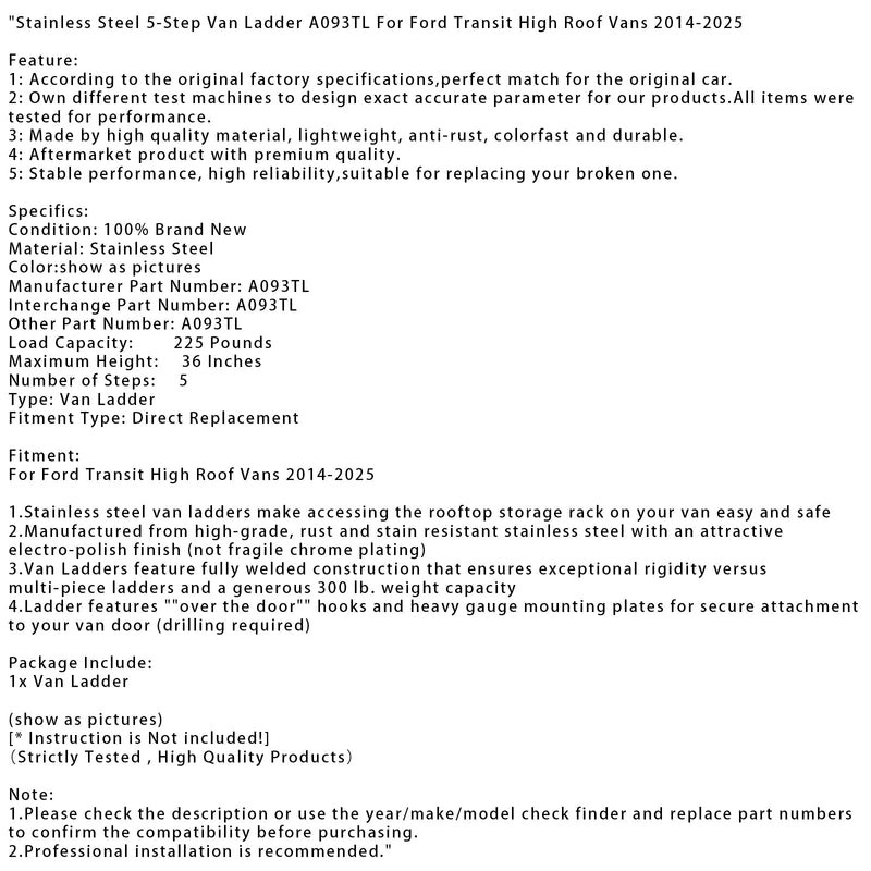 2014–2025 Ford Transit Hochdach-Transporter Edelstahl-5-Stufen-Leiter A093TL