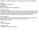 Příslušenství pro náhradu motoru chladničky DC 12V pro LG EAU65058501