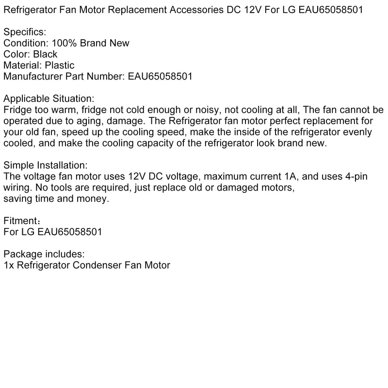 Příslušenství pro náhradu motoru chladničky DC 12V pro LG EAU65058501