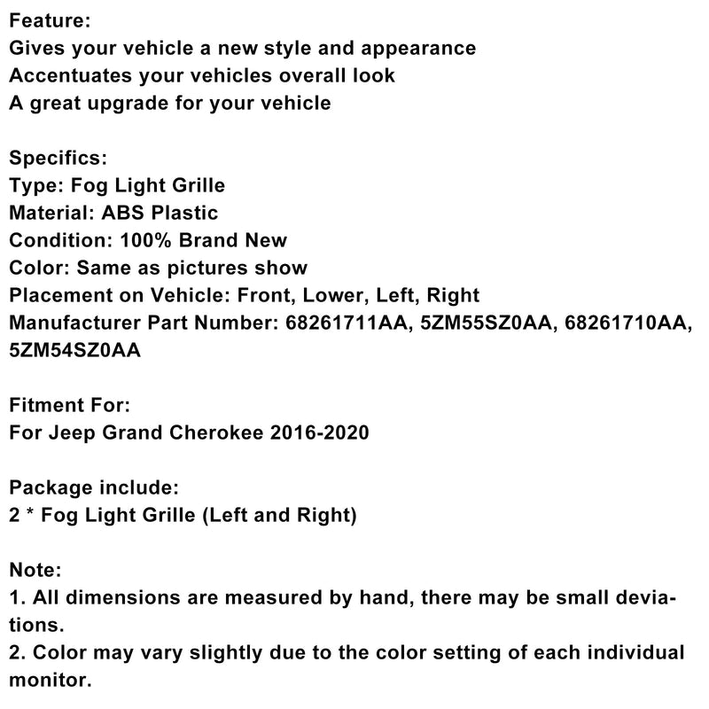 2016–2020 Jeep Grand Cherokee 2 Stück Front Nebelscheinwerfer Lampe Blende 68261711AA