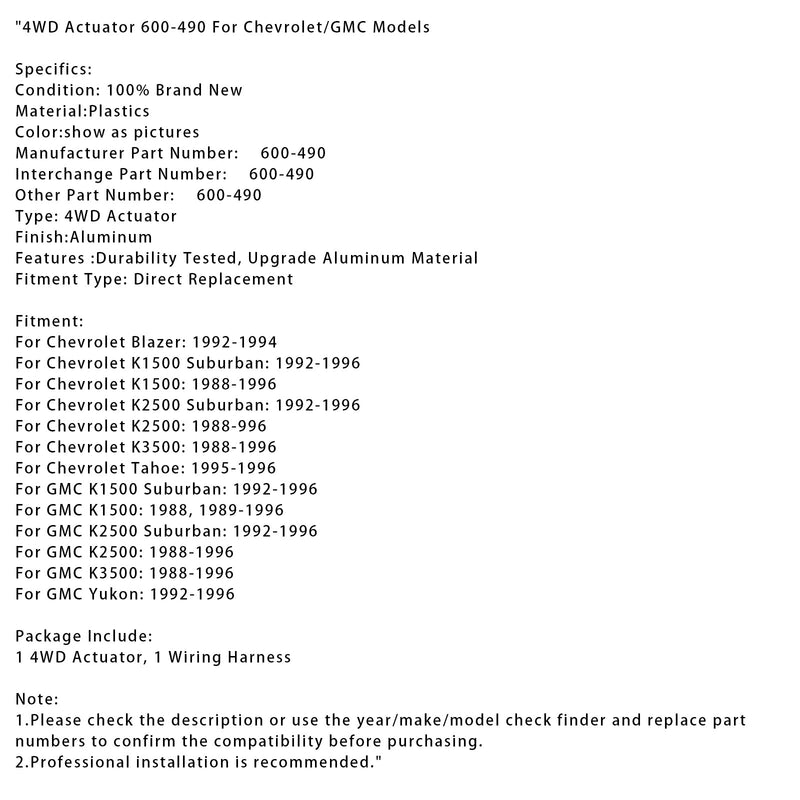 1992–1996 GMC Yukon 4WD Actuator 600–490