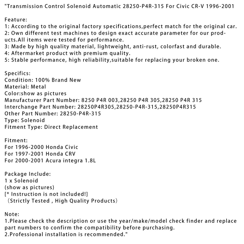 2000-2001 ACURA Integra 1.8 L Magnes sterowania przekładnią Automatyczny 28250-P4R-315