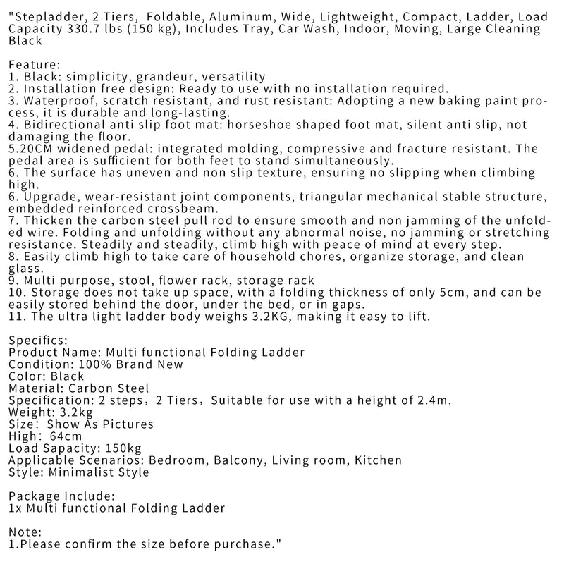 Step Ladder 2-tasoiset taitettavat alumiiniset leveät ja kevyet kompaktit tikkaat