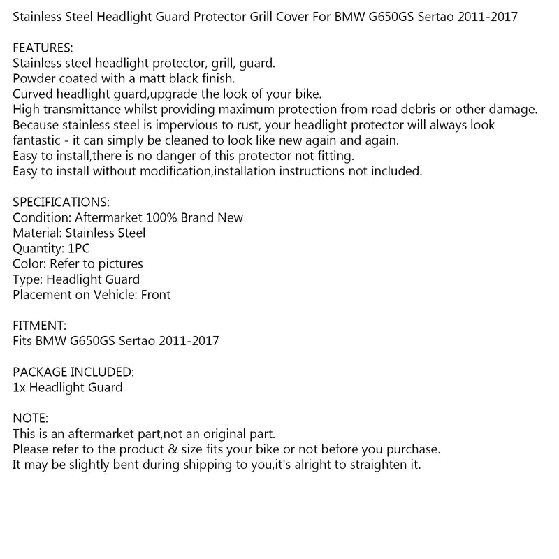Rejilla de faro protección de faro - negro para BMW G650GS Sertao 2011-2017
