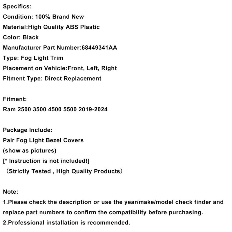 2019–2024 Ram 2500 3500 Paar Nebelscheinwerfer-Blendenverkleidung 68449341AA
