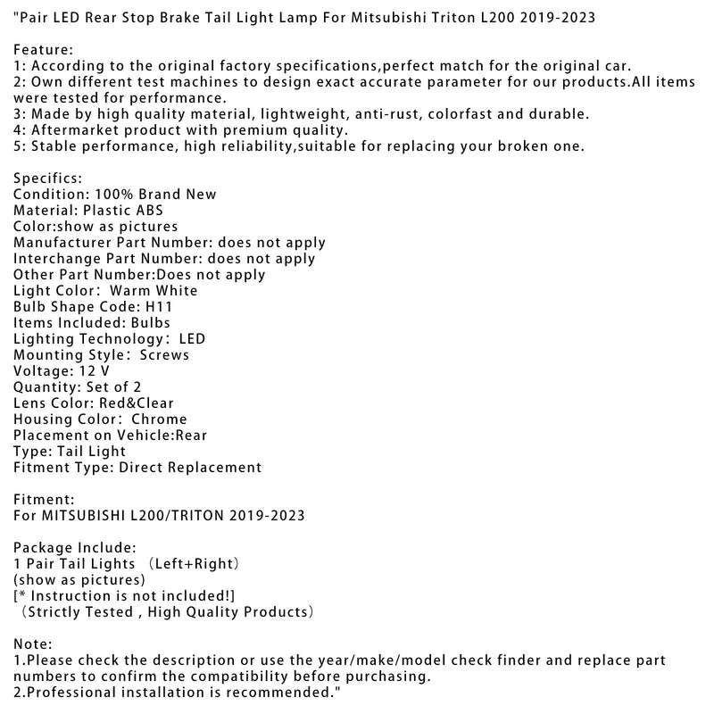 2019-2023 Mitsubishi Triton L200 par LED-bakljus på bakljuset