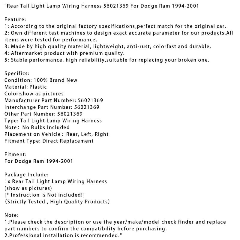 1994–2001 Dodge Ram Rücklicht Lampe Kabelbaum 56021369