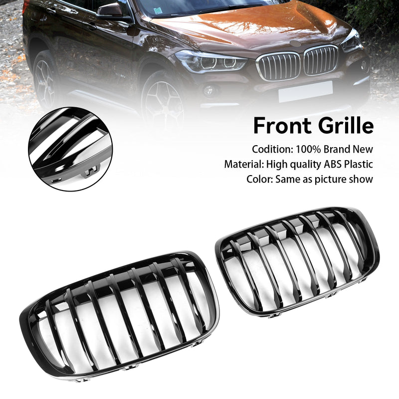 2016–2018 BMW X1 F48 F49 glänzend schwarzer Front-Nierengrill, 2 Stück