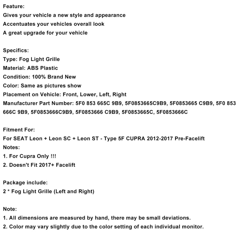Schwarze Nebelscheinwerfer-Abdeckung in Wabenform für Seat Leon Cupra 5F (2012–2017)
