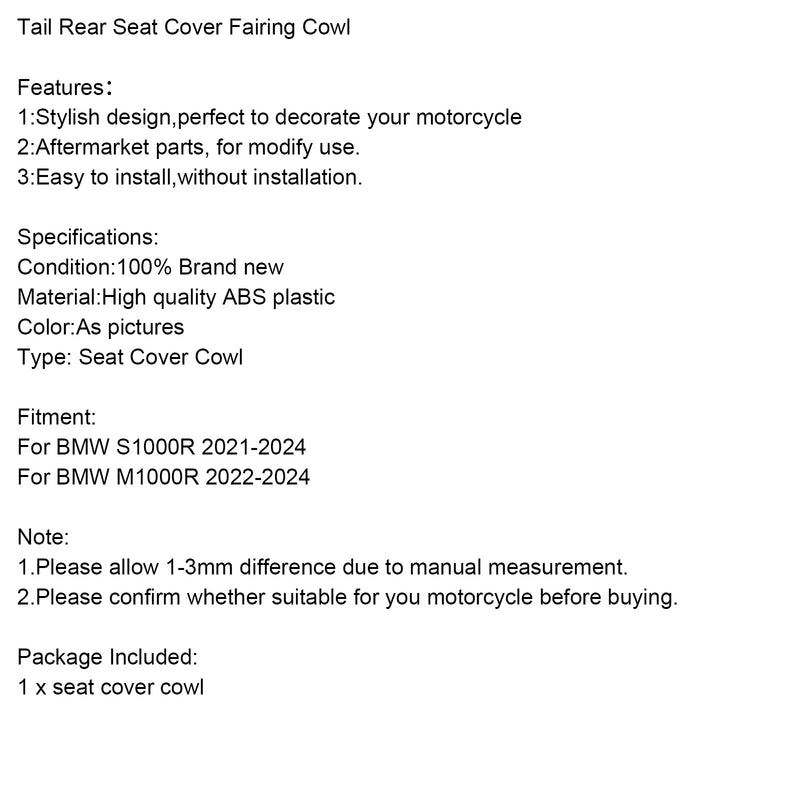 2021-2024 BMW S1000R 23-24 M1000R Heck Rücksitzbezug Verkleidung