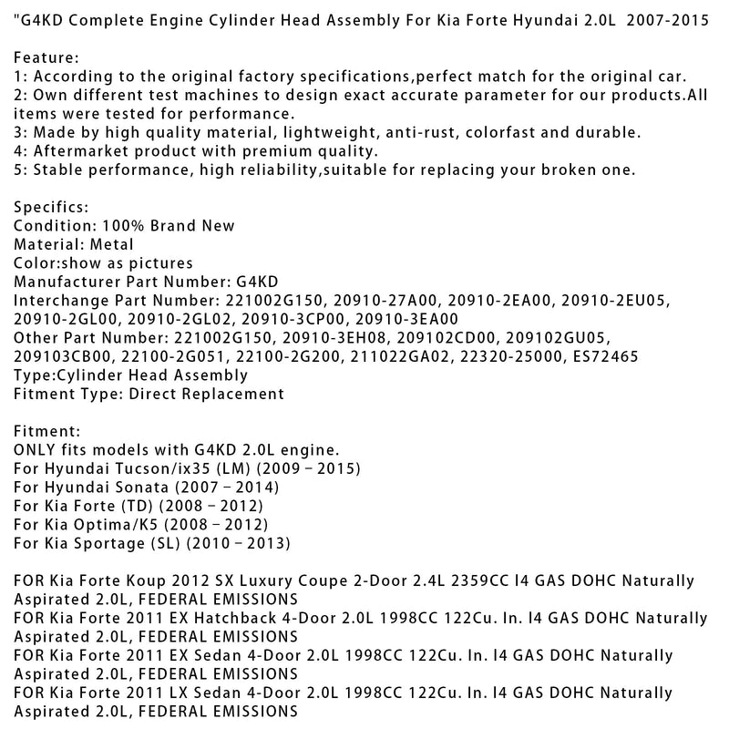 Kompletter Zylinderkopf für Hyundai Tucson/ix35 (LM) G4KD (2009–2015)