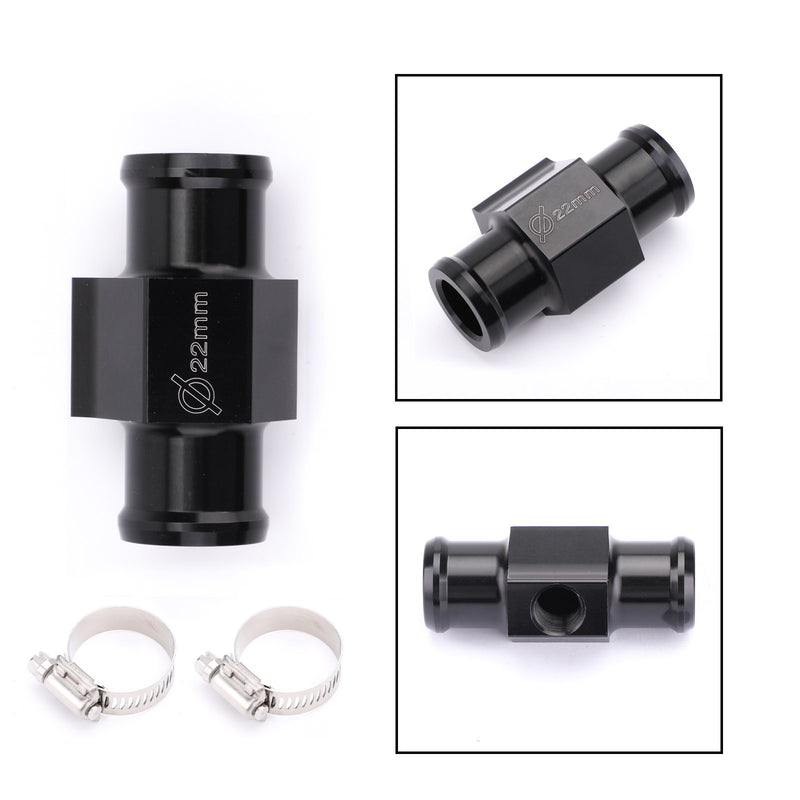 22mm Water Temperature Joint Pipe Sensor Gauge Radiator Hose Adapter Kit Black