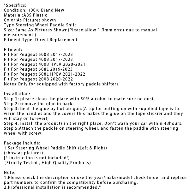 Steering Wheel Paddle Shifter Extension Fit For Peugeot 2017-2023