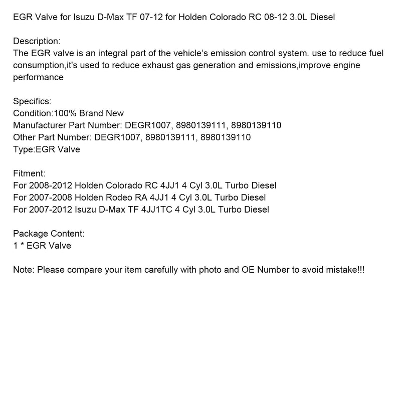 2008-2012 Holden Colorado RC 4JJ1 4 cylindry. Zawór EGR turbodiesel 3,0 l