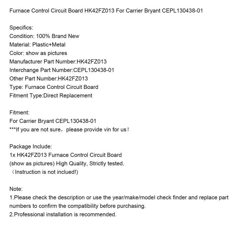 Carrier Bryant CEPL130438-01 Ovnskontrollkort HK42FZ013