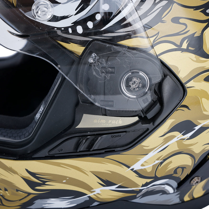 Dot motorcykelhjälm för vuxna, gata, integrerad hjälm, svart/guld