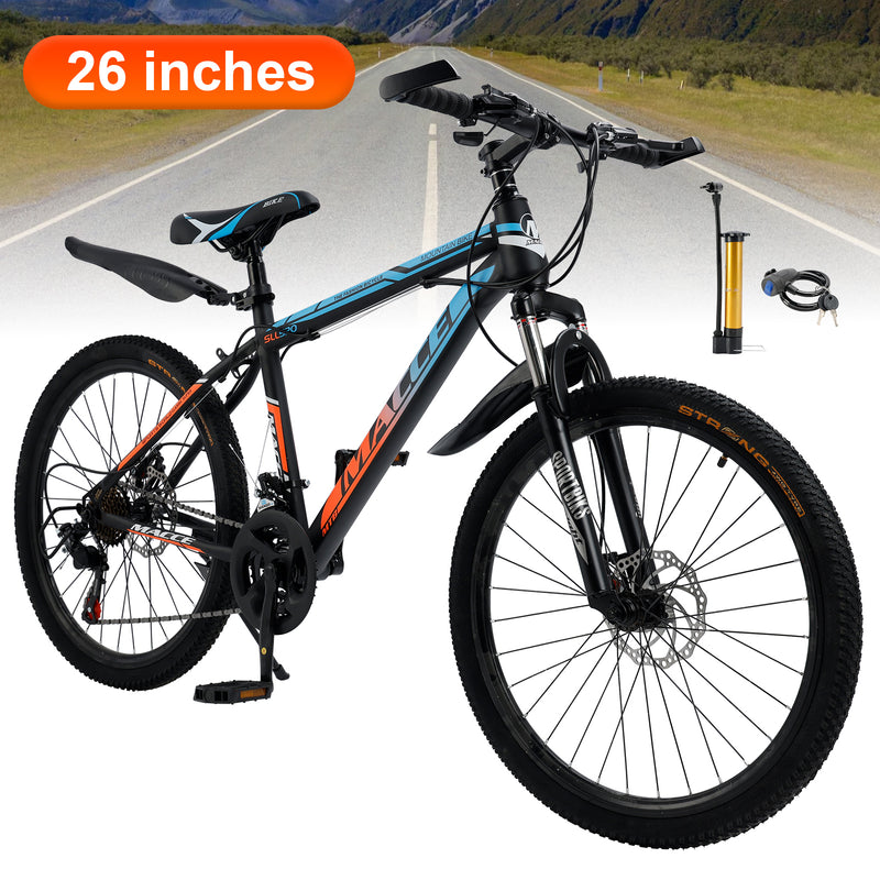 26" Speichenrad 24-Gang Mountainbike Erwachsenenrad MTB mit Schutzblech Blau+Orang