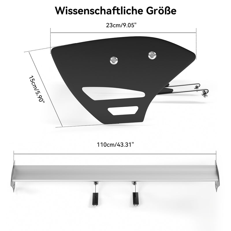 Alerón trasero de aluminio ajustable para escotilla universal GT, color plateado, 15